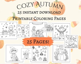 25 Hand-Drawn Autumn Halloween Coloring Pages, Relaxing Activity (Instant Download)