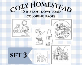 Cozy Homestead Coloring Pages, Set 3, Hand-Drawn Farm Life (Instant Download)