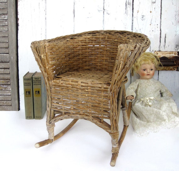 Vintage Childs Rocking Chair Small Primitive Rattan Barrel Etsy