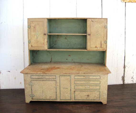 Antique Metal Toy Metal Hoosier Cupboard Wolverine Doll Play