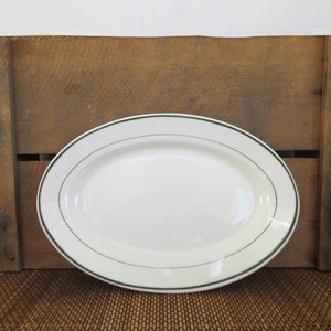 Vintage Platter Restaurant Dinner Ware, Oval Serving Dish, Buffalo Double Green Stripe, Farmhouse Kitchen