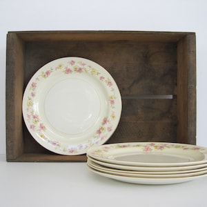 Vintage Dinner Plate Set, Wild Rose Plates, Homer Laughlin Eggshell, Nautilus Pink Yellow Flowers, USA