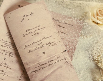 Love Letter Vintage Printed Wedding Programs. Mr. Darcy's Handwritten Letter