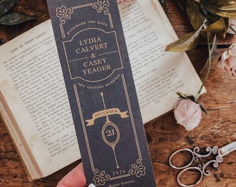 Book Spine Wedding Save the Dates. Printed Storybook Bookmark. Story Book Romance.