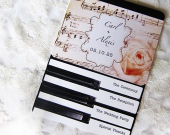 Layered Piano Wedding Programs. Printed Music Vintage Piano Sheet Music