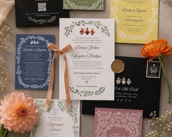 Catholic Hearts Wedding Invitation Suite. Sacred Heart, Immaculate Heart and Chaste Heart. Bright Colors Printed Wedding Package