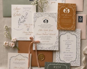 Catholic Espousals Wedding Invitation Suite. Mary and Saint Joseph Tulip Printed Wedding Stationery