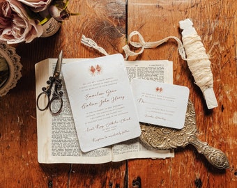 Catholic Wedding Invitations. Sacred and Immaculate Hearts. Luxurious Thick Linen Printed Wedding Stationery