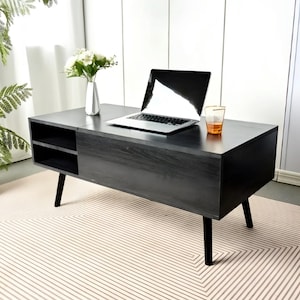 Modern Lift Top Coffee Table with Storage | Adjustable Center Table for Living Room, Black/Wood Finish, Space-Saving Furniture.Free Shipping
