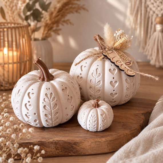 3d Datei Kürbis/ 3MF Datei Kürbis mit Muster/ Kürbis mit Herzen/ Kürbis mit Blättern/ Blumenkürbis/ 3D Datei Herbst/ kommerz. Lizenz