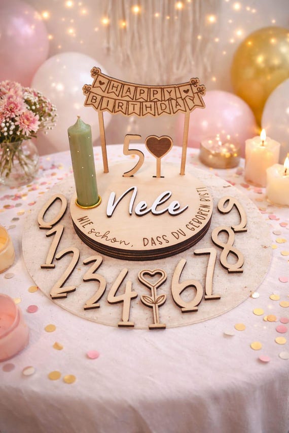 SVG/ Geburtstagsteller/ Laserdatei Geburtstag/ SVG Datei Geburtstagsteller mit Wechselzahlen/ Geburtstagstischdekoration/ kommerz. Lizenz