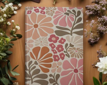 Retro 70s Floral Hardcover Journal Notebook, 160 Pages, Groovy Gift for Writers & Students