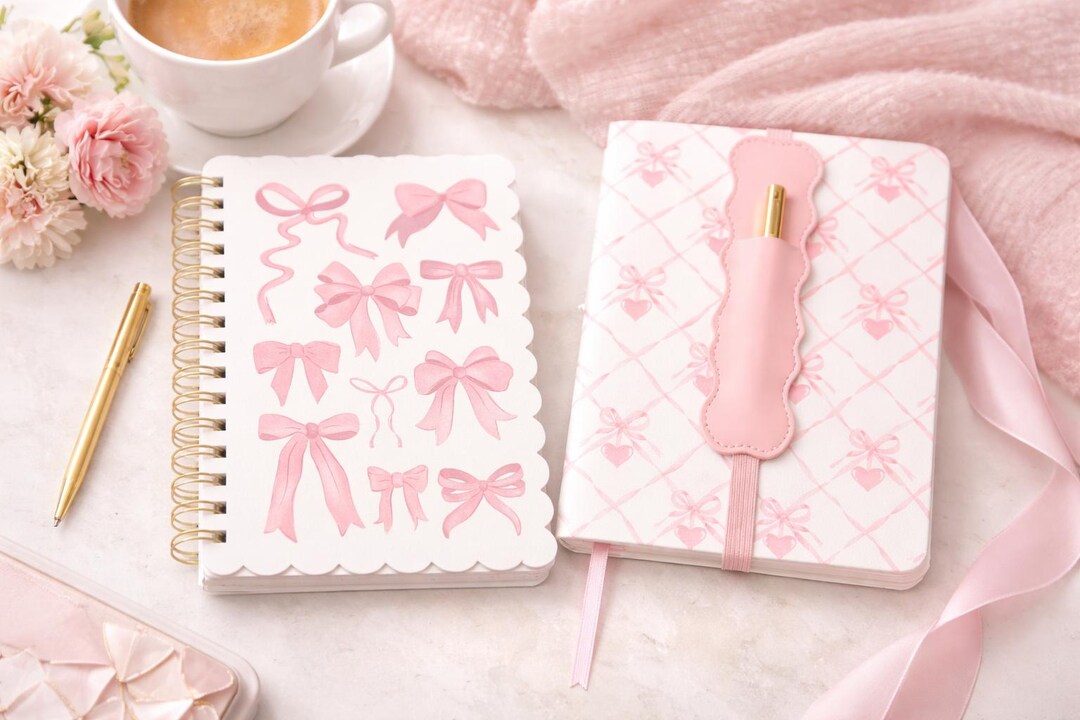 Pink Coquette Journal Set | Bow Aesthetic Notebook | Feminine Hardcover ...