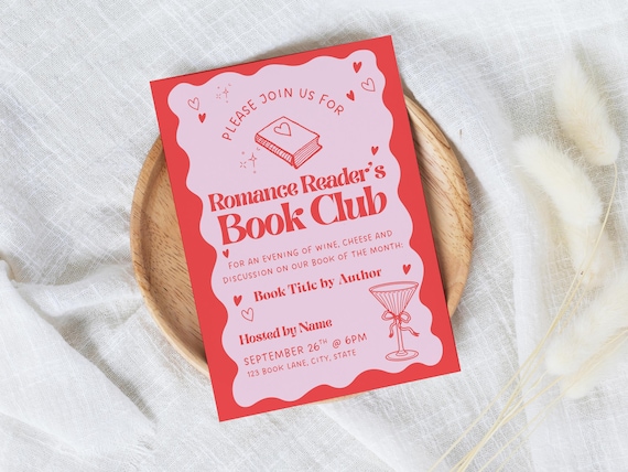 Romance Book Club Invitation Template: Pink & Red Coquette Design (Canva Digital Download)