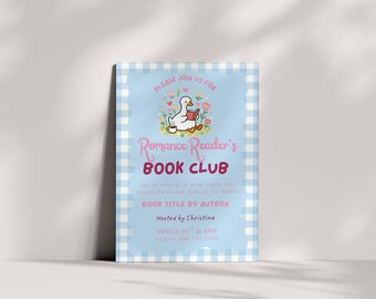 Modello di invito per club del libro romantico: design Silly Goose Spring Coquette (download digitale Canva)