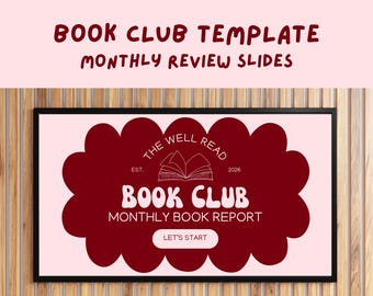 Modello PowerPoint per il club del libro mensile rosa: diapositive di presentazione modificabili tramite Canva (download digitale)