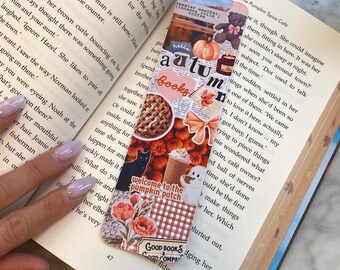 Segnalibri regalo per il club del libro autunnale: stile vintage per album, autunno accogliente, marrone a scacchi, zucca speziata (stampabili)