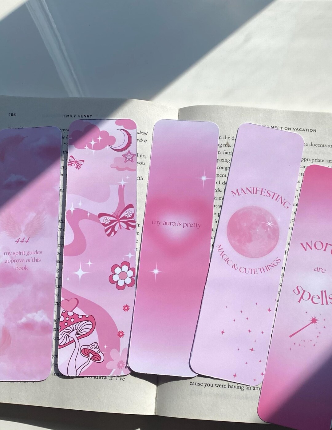 Pink Bookmarks: Angel Numbers, Auras, Manifestation (printable Set of 5 ...