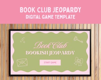 Modello di gioco Jeopardy per club del libro: presentazione modificabile su Canva (download digitale), modello di gioco Jeopardy Coquette Spring Green Pink, giochi di libri