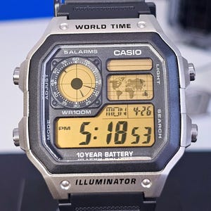 Casio AE1200 Custom Mod Watch: Unique Color LCD - World Time Digital Wristwatch