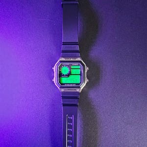 Casio AE1200 Custom Mod Watch: World Time Digital Wristwatch - Neon Green