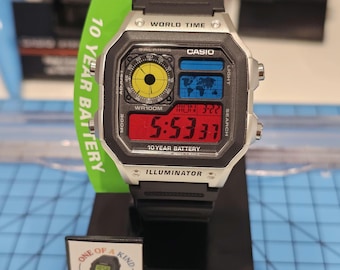 Casio AE1200 custom mod-horloge: meerkleurendisplay - digitaal polshorloge wereldtijd
