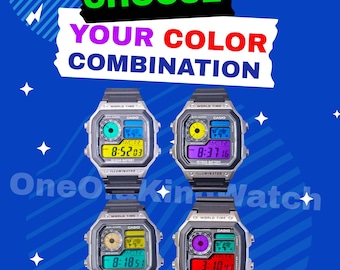 Casio AE1200 custom mod-horloge: meerkleurendisplay, digitaal polshorloge voor wereldtijd