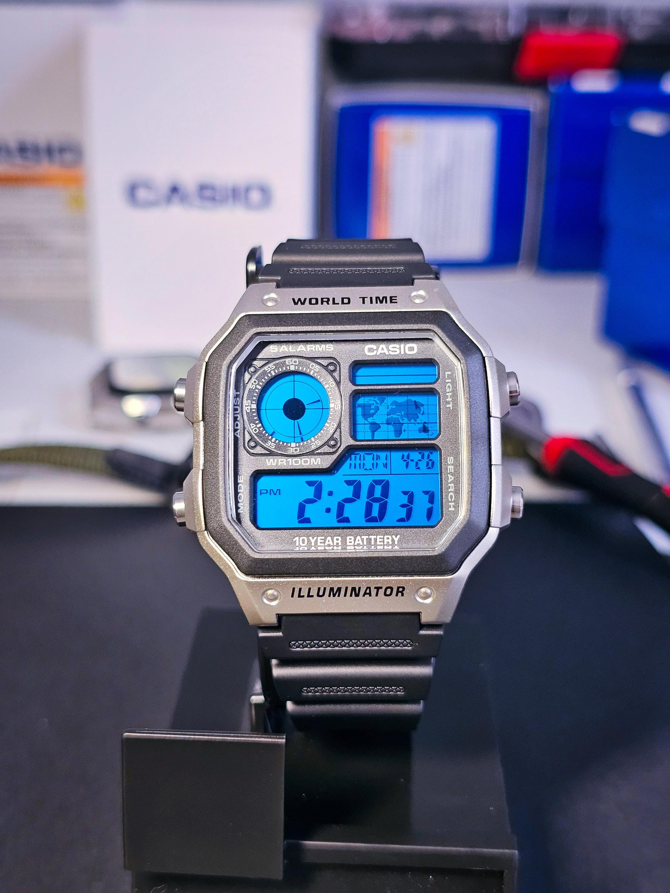 Custom Casio AE1200 Mod Watch: Unique Color Display - World Time
