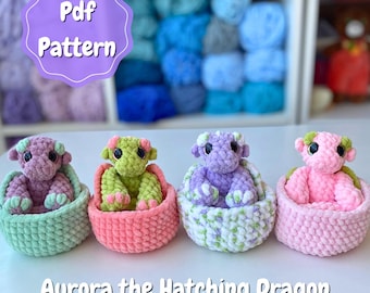 Crochet Aurora the Hatching Dragon Pattern, Amigurumi Hatching Baby Dragons