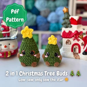 Crochet 2 in 1 Christmas Tree Buds Pattern, Amigurumi Low Sew Holiday Bundle