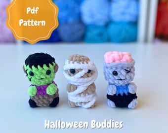 Crochet Halloween Buddies Pattern Bundle, Amigurumi Zombie, Frankenstein, Mummy