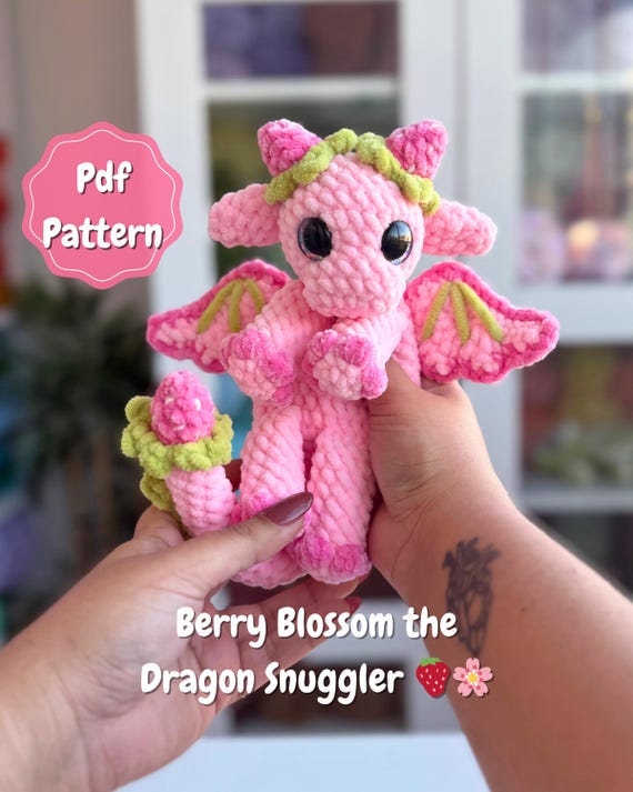 Crochet Berry Blossom the Dragon Snuggler Pattern, Strawberry Themed Valentine's Day Gift