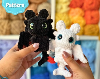 Crochet Baby Dragon Pattern: Amigurumi Luna, Black & White (PDF Pattern)