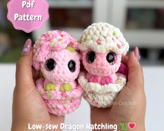 Patrón de ganchillo para cría de dragón de bajo nivel de costura / Amigurumi PDF