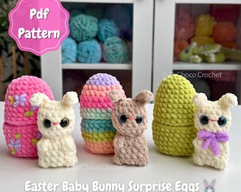 Crochet Easter Baby Bunny Surprise Eggs Pattern, No-sew Amigurumi
