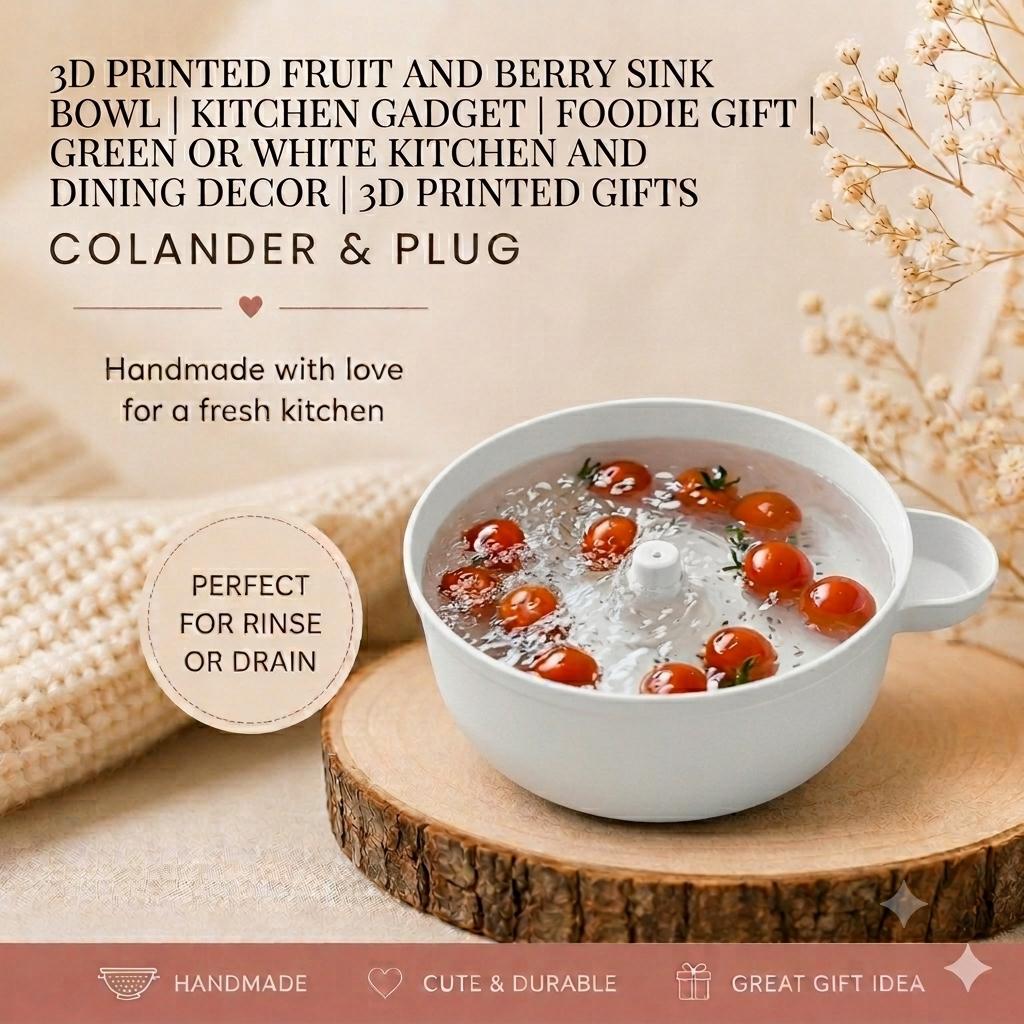 3D Printed Fruit Berry Sink Bowl | Kitchen Gadget Colander (green