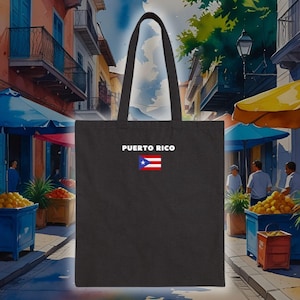 Puerto Rico Cotton Canvas Tote Bag - Eco-Friendly Shopping, Beach Trips, Summer Essentials, Flag Design-Latina pride-Latina outfit