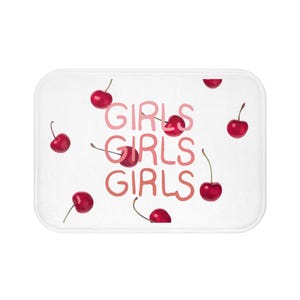 Girls Cherry Bath Mat - Fun Bathroom Decor, Cute Gift for Her, Cherry Design, Girls&#39; Room Accessory, Washroom Mat