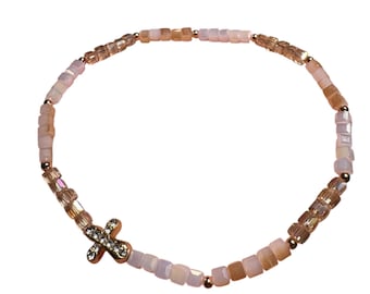 Cross Beaded Bracelet | Blush faith bracelet