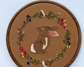 Woodland Bunny Hand Embroidery Pattern Instant PDF Download