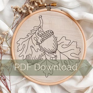 Patrón de bordado a mano de bellota de roble, descarga instantánea en PDF