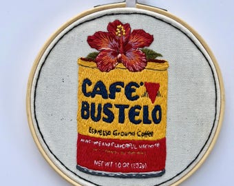 Coffee Hand Embroidery Pattern: Cafe Bustelo Can Design (PDF Download)