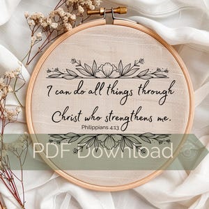 Filipenses 4:13 - Patrón cristiano de bordado a mano (descarga instantánea en PDF)