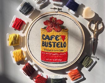 Coffee Hand Embroidery Pattern: Cafe Bustelo Can Design (PDF Download)