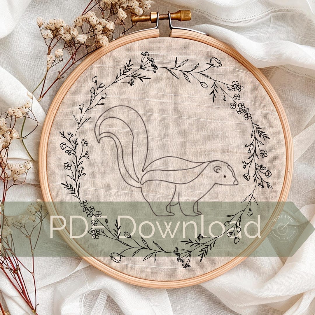Woodland Skunk Hand Embroidery Pattern Instant PDF Download - Etsy