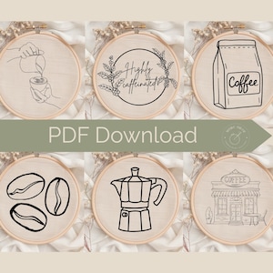 Coffee Lover Hand Embroidery Pattern – Beginner Kitchen Decor (PDF Download)
