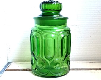 L.E. Smith Emerald green glass Moon & Star canister - 10 1/2 inches tall