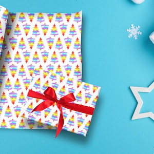 Colorful Rainbow Christmas Tree Gift Wrap for the Holidays | Rainbow Tree, Festive Wrapping Paper, Holidays, Christmas, LGBTQ+, Rainbow Wrap