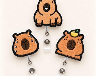 Porta credenciales divertido con diseño de capibara, credencial de enfermería intercambiable, lindo regalo de porta credenciales bordado, credenciales de identificación a juego para trabajadores de la salud
