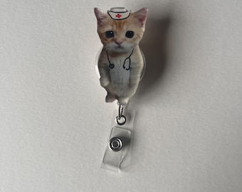 Carrete de insignias con meme divertido de gato, porta identificación retráctil, bonito clip para credencial de enfermera, regalo para el cuidado de la salud, enfermera pediátrica